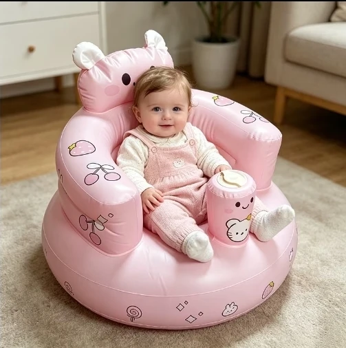 Pink Inflatable Baby Seat with Bear Design