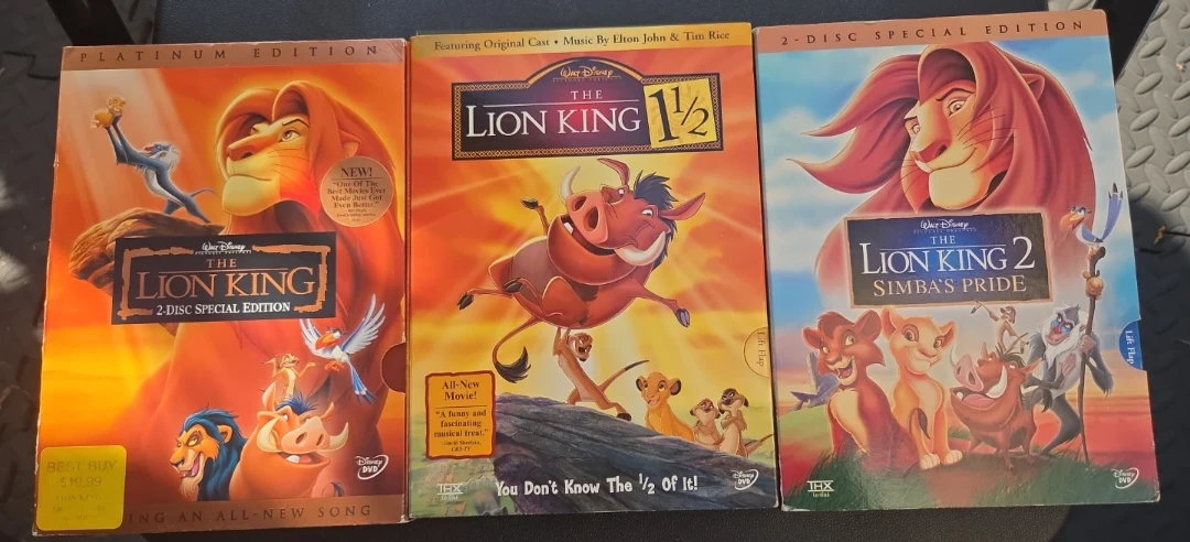 The Lion King 1, 1 1/2, and 2 DVDs