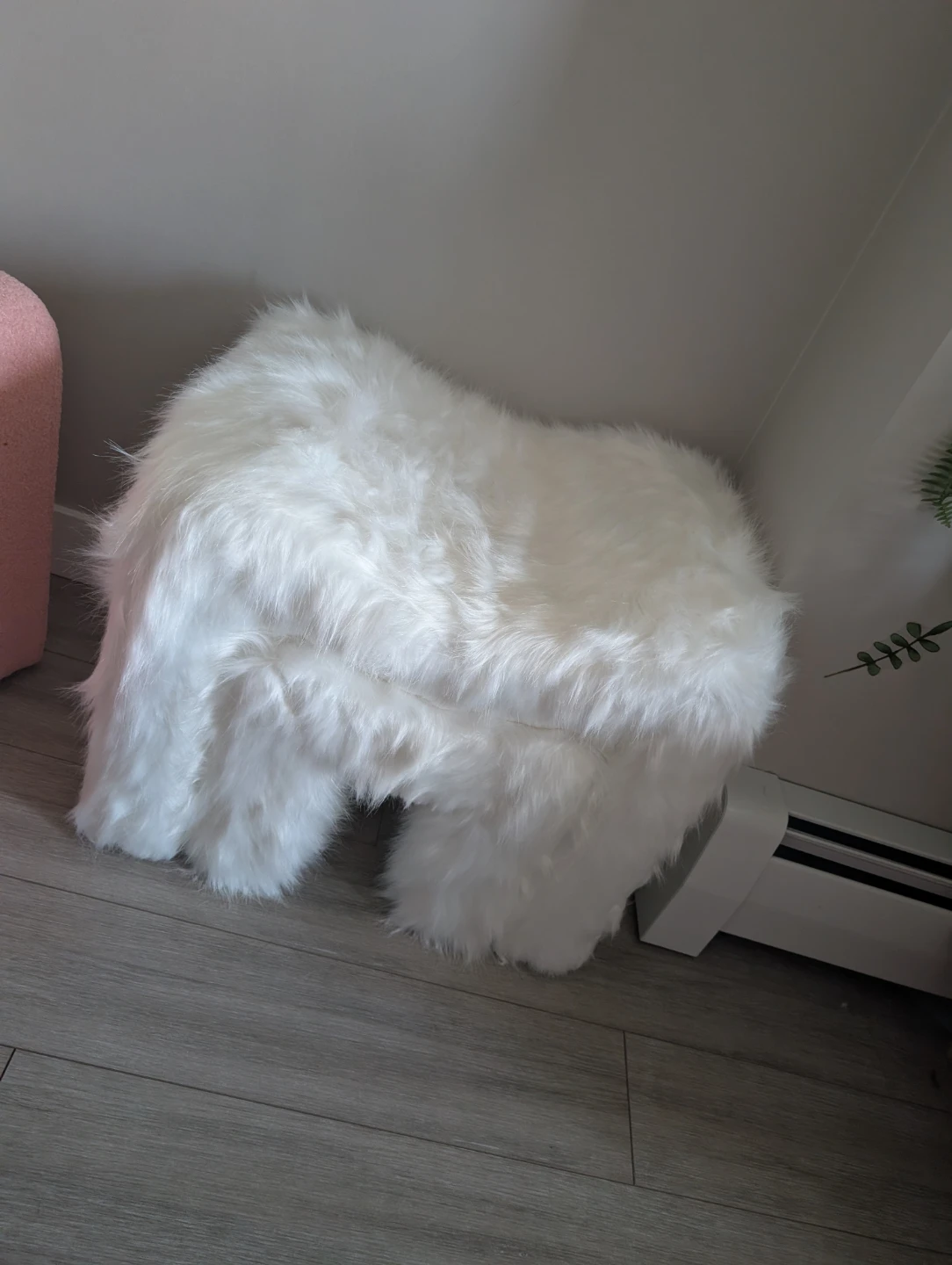 White Faux Fur U-Shaped Stool / Ottoman