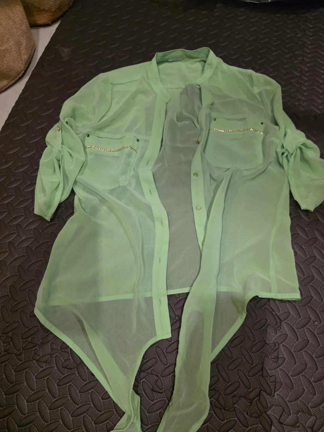 Green Sheer Button-Up Shirt