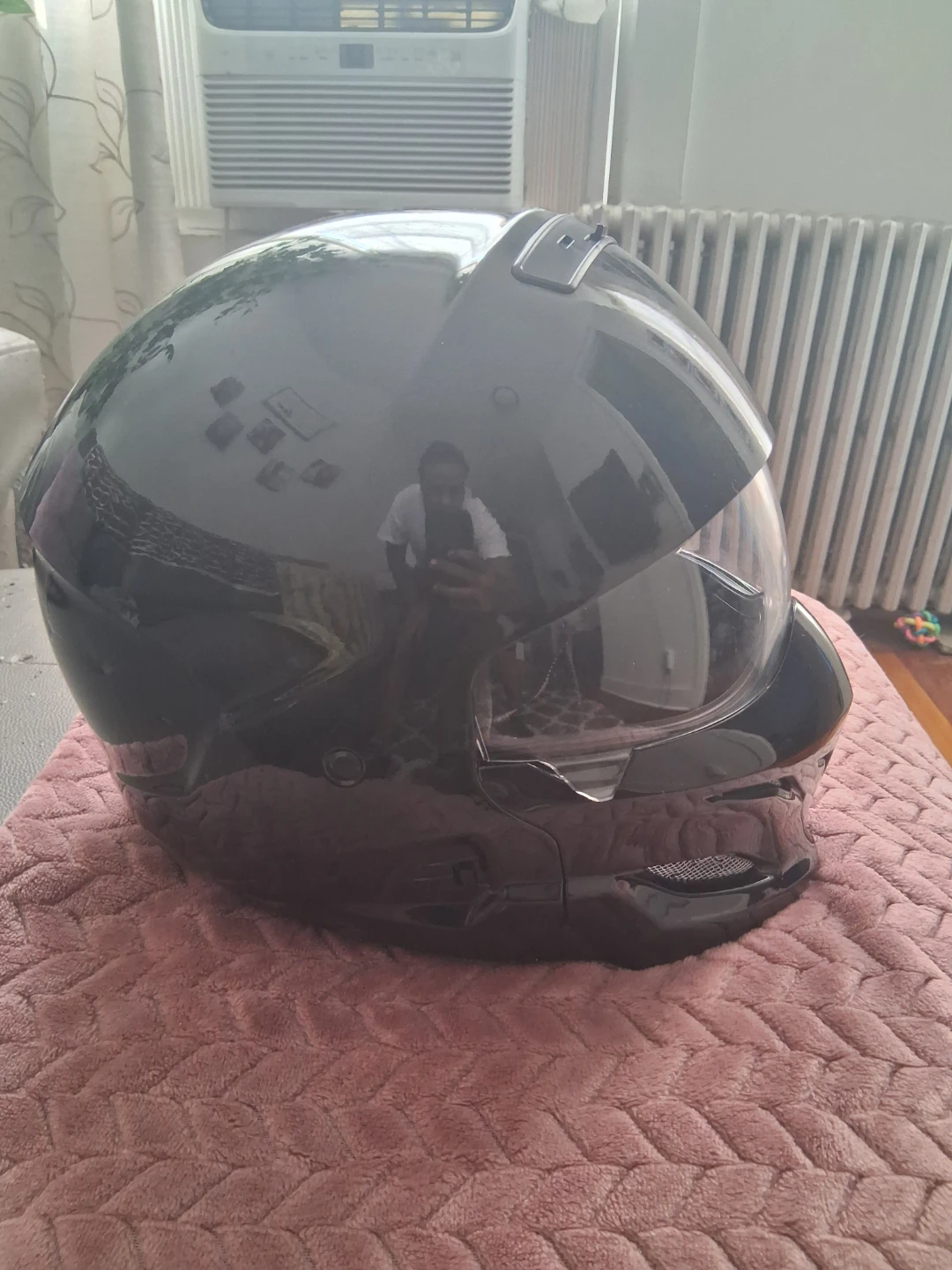 Glossy Black Motorcycle Helmet with Visor - photo 3