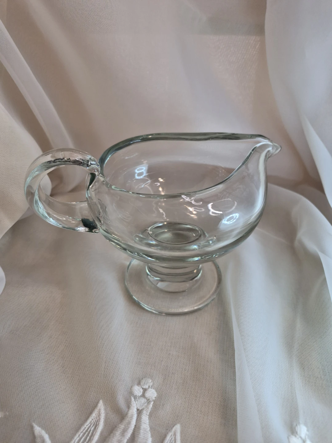 Beautiful Vintage Heavy 2 Cup Glass Gravy Sauce Boat etc.