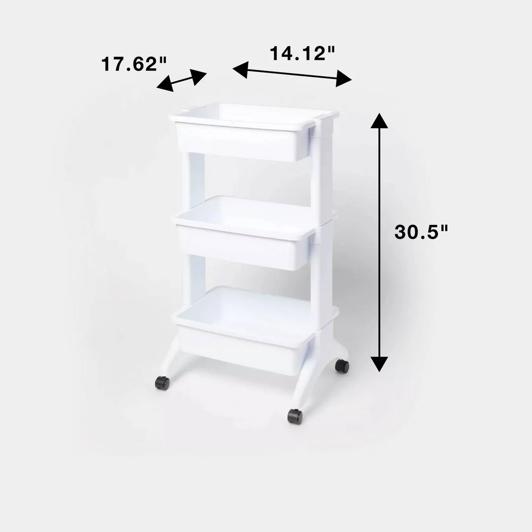 3-Tier Storage Cart with Wheels White - photo 3