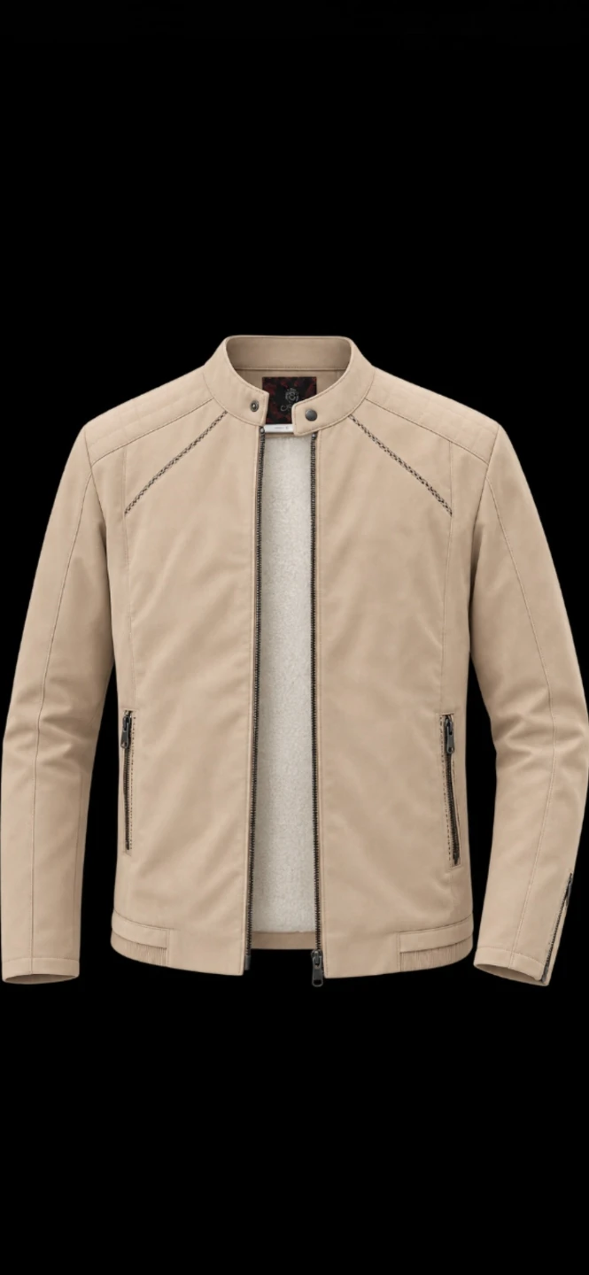 Cartelo Men's Beige PU Leather 65% & 35% Cotton Racer Jacket