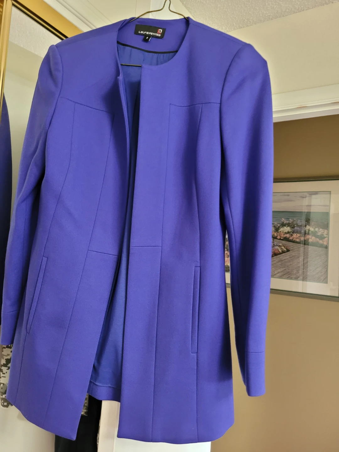 LAUREL PERRIER Blue Collarless Blazer Size 7
