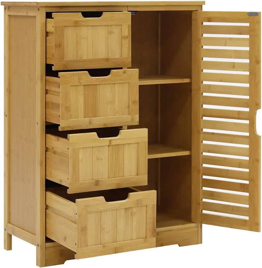Bamboo Storage Cabinet with 4 Drawers and 2 Shelves