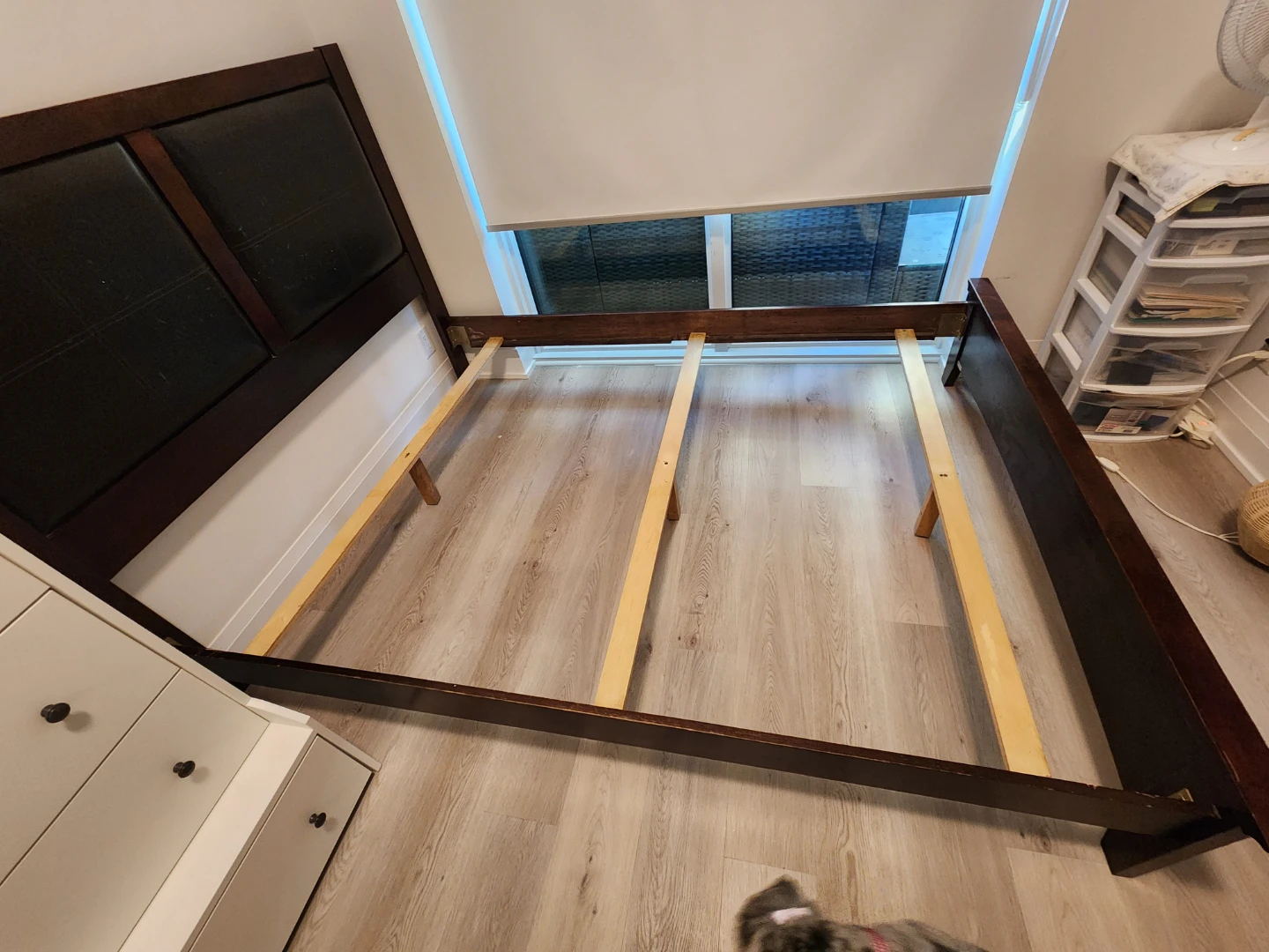 Dark Wood Bed Frame with Padded Headboard