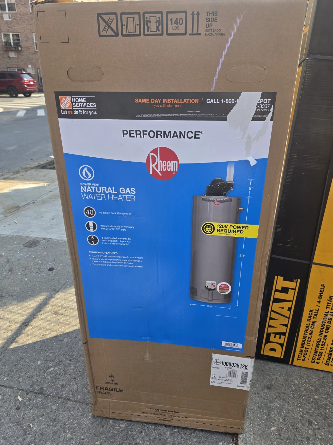 Rheem performance 40 gallon natural gas water heater power vent