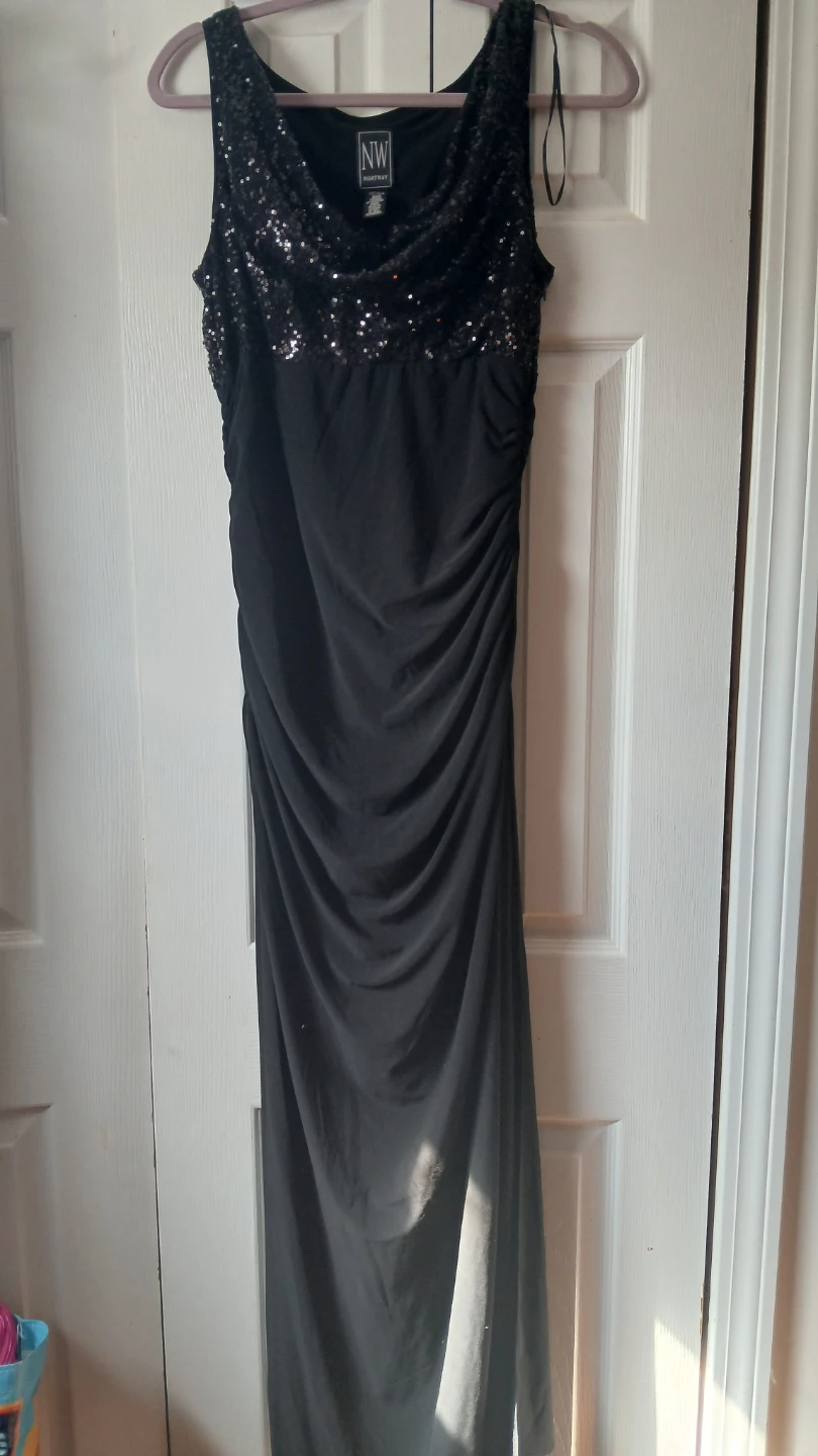 Nightway Black Sequin Embellished Ruched Maxi Dress Size 12P