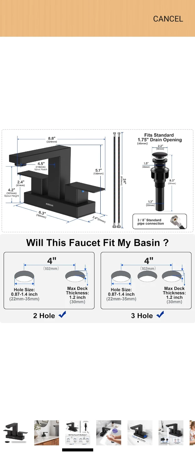 HURRAN Black Waterfall Bathroom Faucet - photo 2