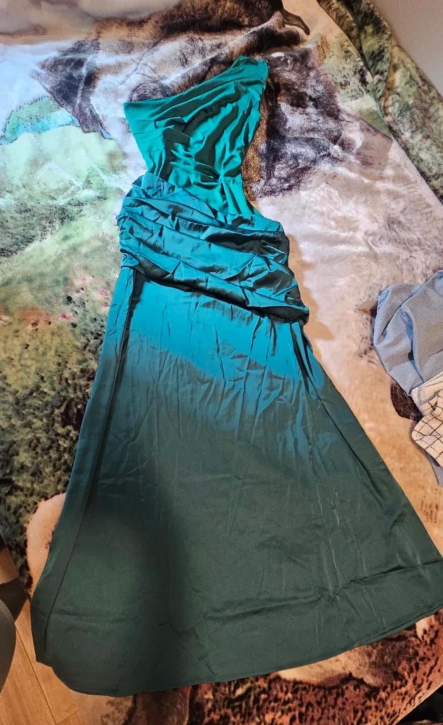 Emerald Green One-Shoulder Ruched Gown