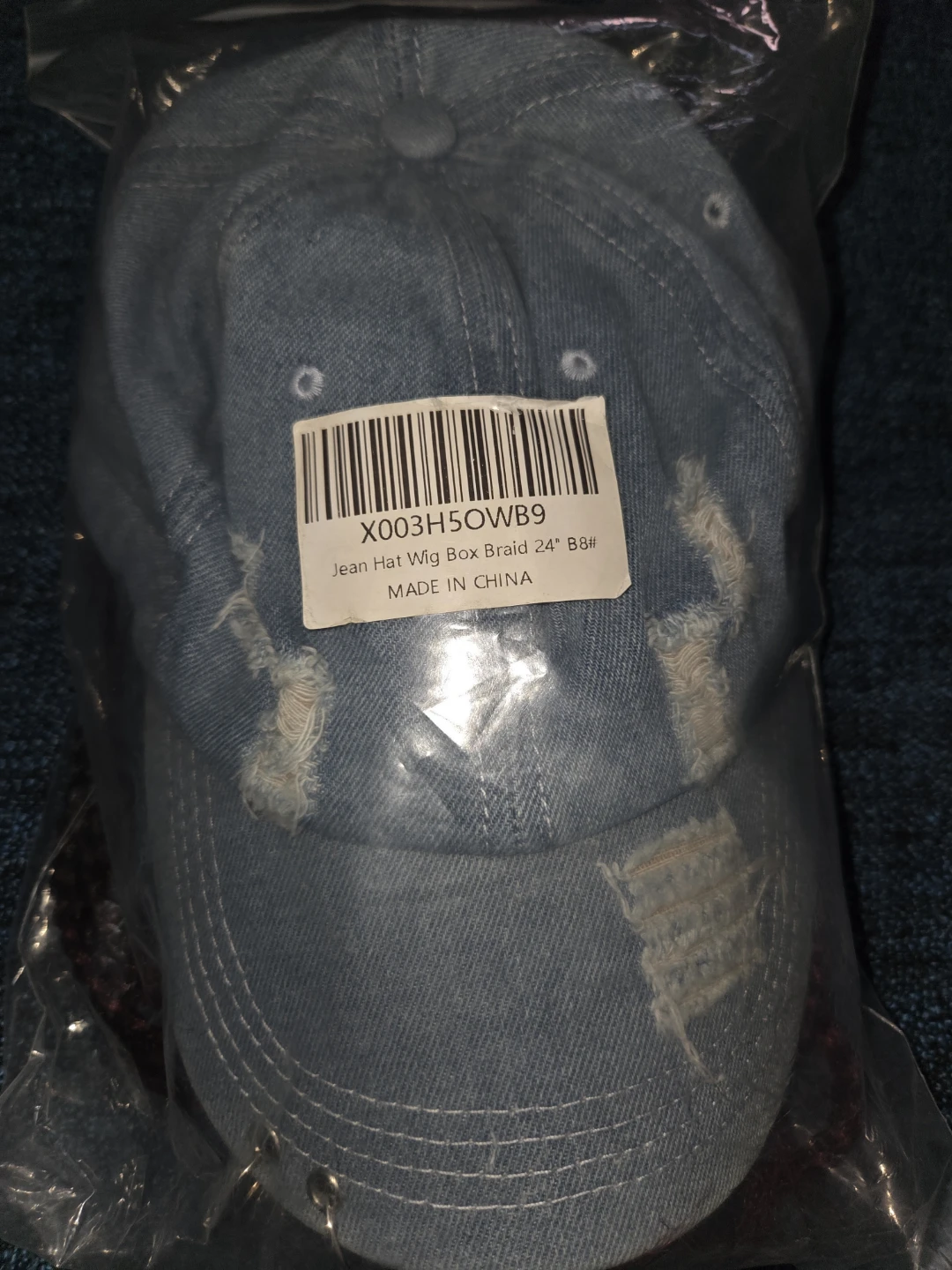 Distressed Denim Baseball Cap with Rings - photo 2