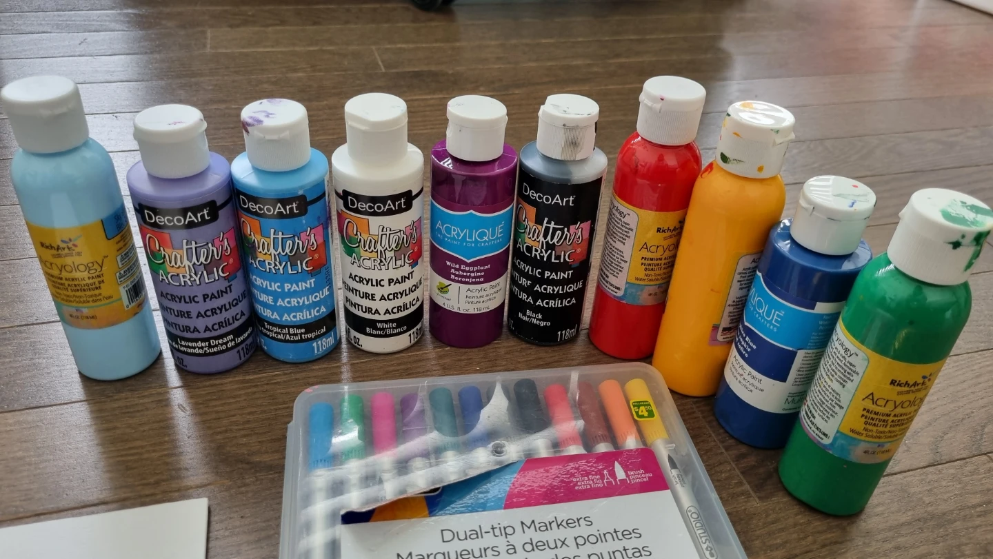 Assorted Art Supplies: Markers, Paints, Brushes and Canvas - photo 2
