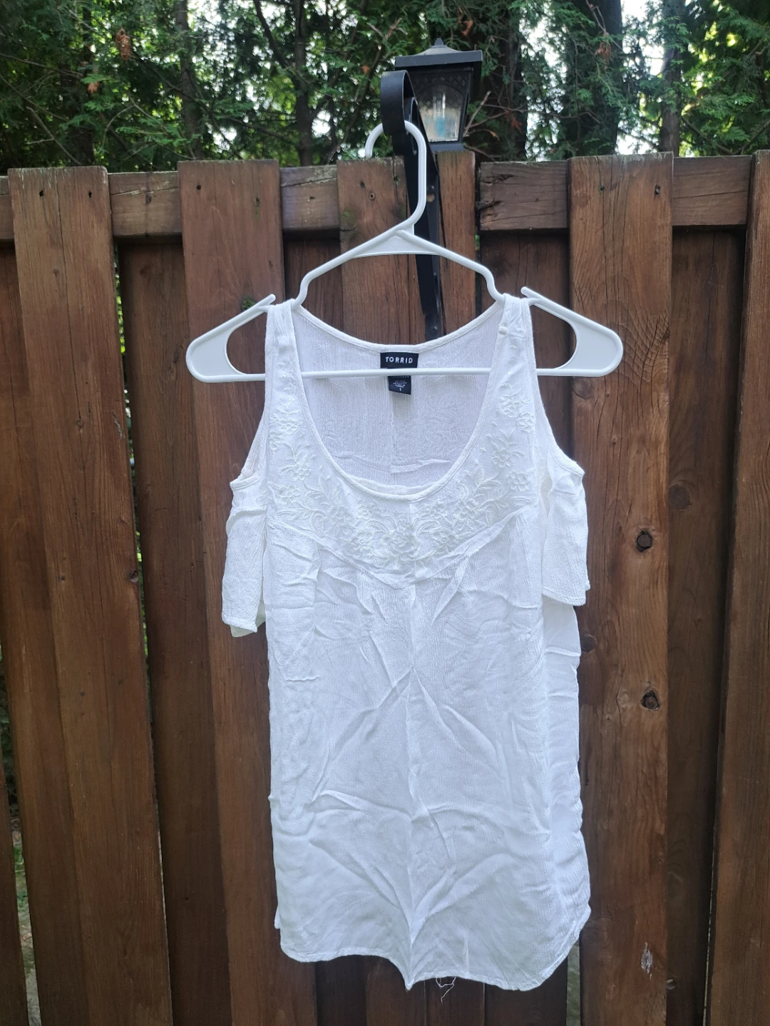 TORRID White Cold Shoulder Embroidered Top