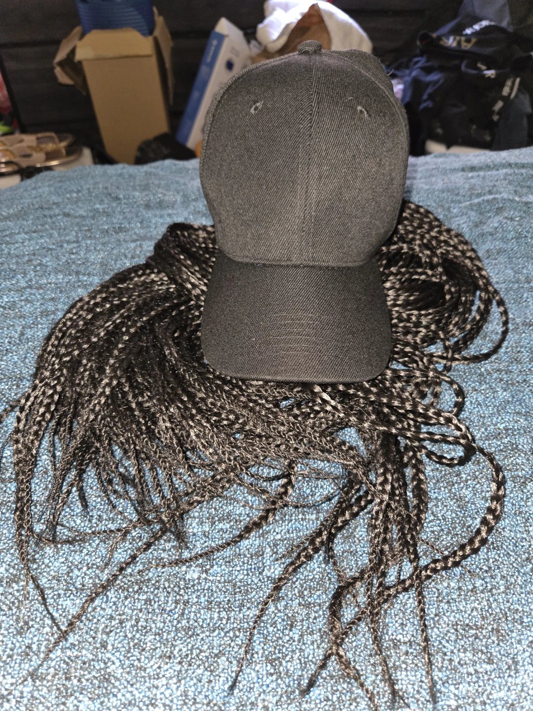 Black Wig Hat with Braids