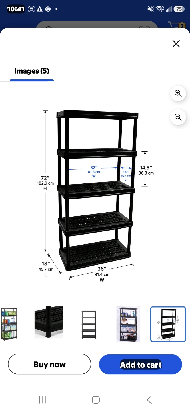 New, Unused Ramtuff Resin 5-shelf Storage Rack, 750 Lb Capacity