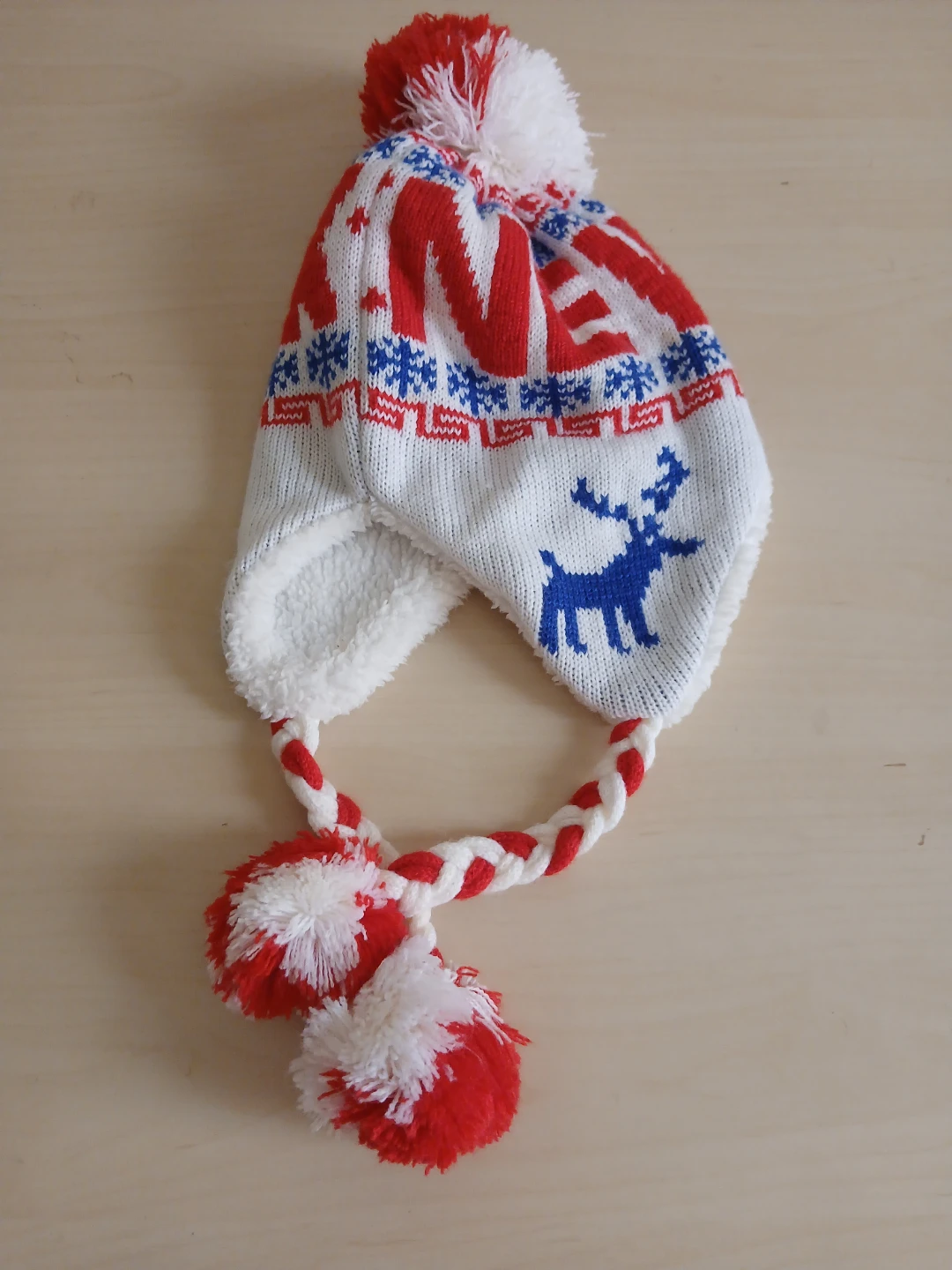 Kids Winter Hat with Poms and Reindeer Design - photo 2