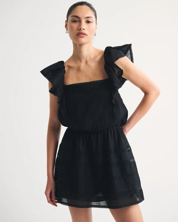 BNWT Abercrombie & Fitch Black Square Neck Flutter Sleeve Dress