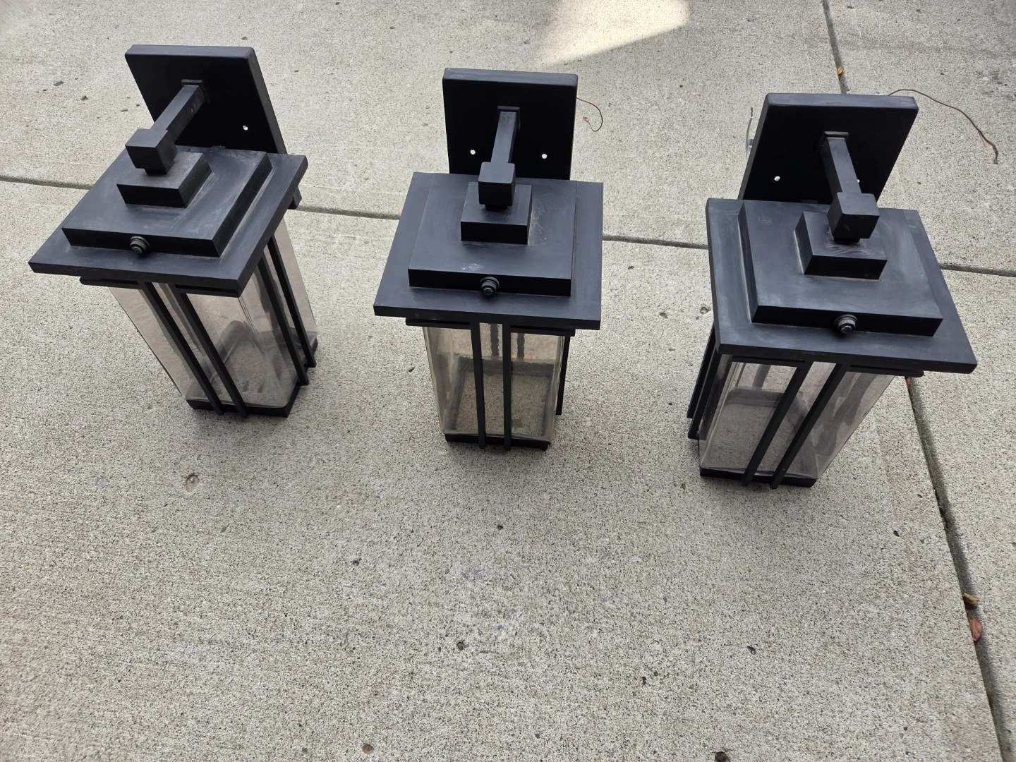 Set of 3 Black Outdoor Wall Sconces