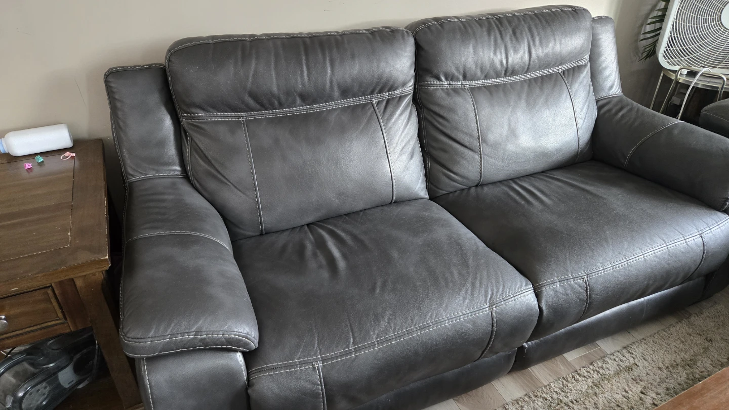 Dark Grey Leather Sofa - photo 3