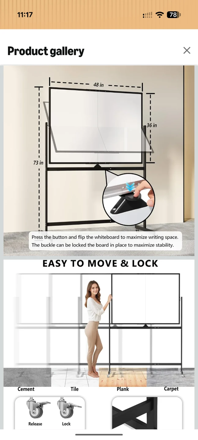 NEW Large Rolling Whiteboard 48" x 36" Magnetic Double Sided - photo 4