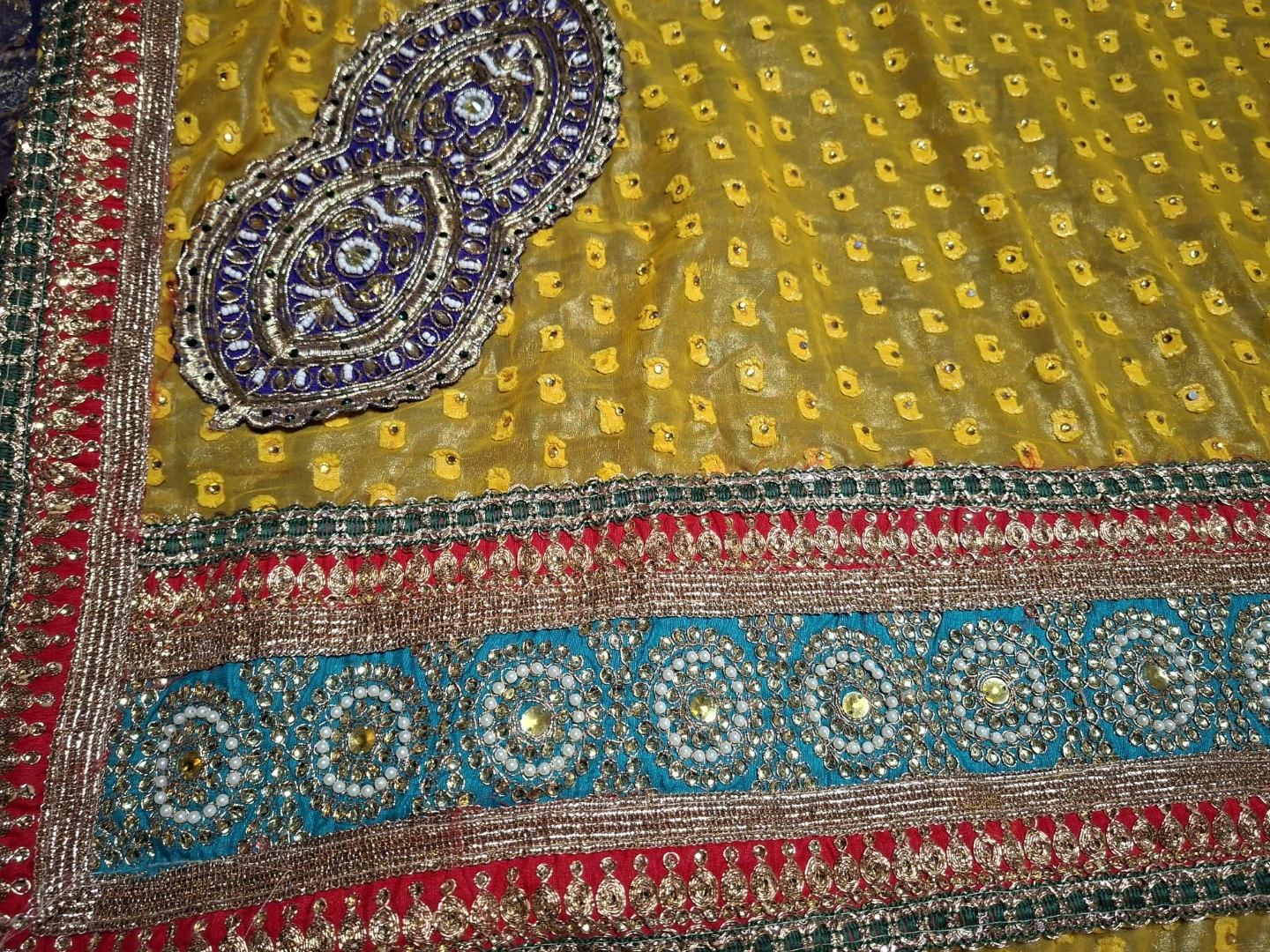 Embroidered Saree - Yellow & Blue - photo 2