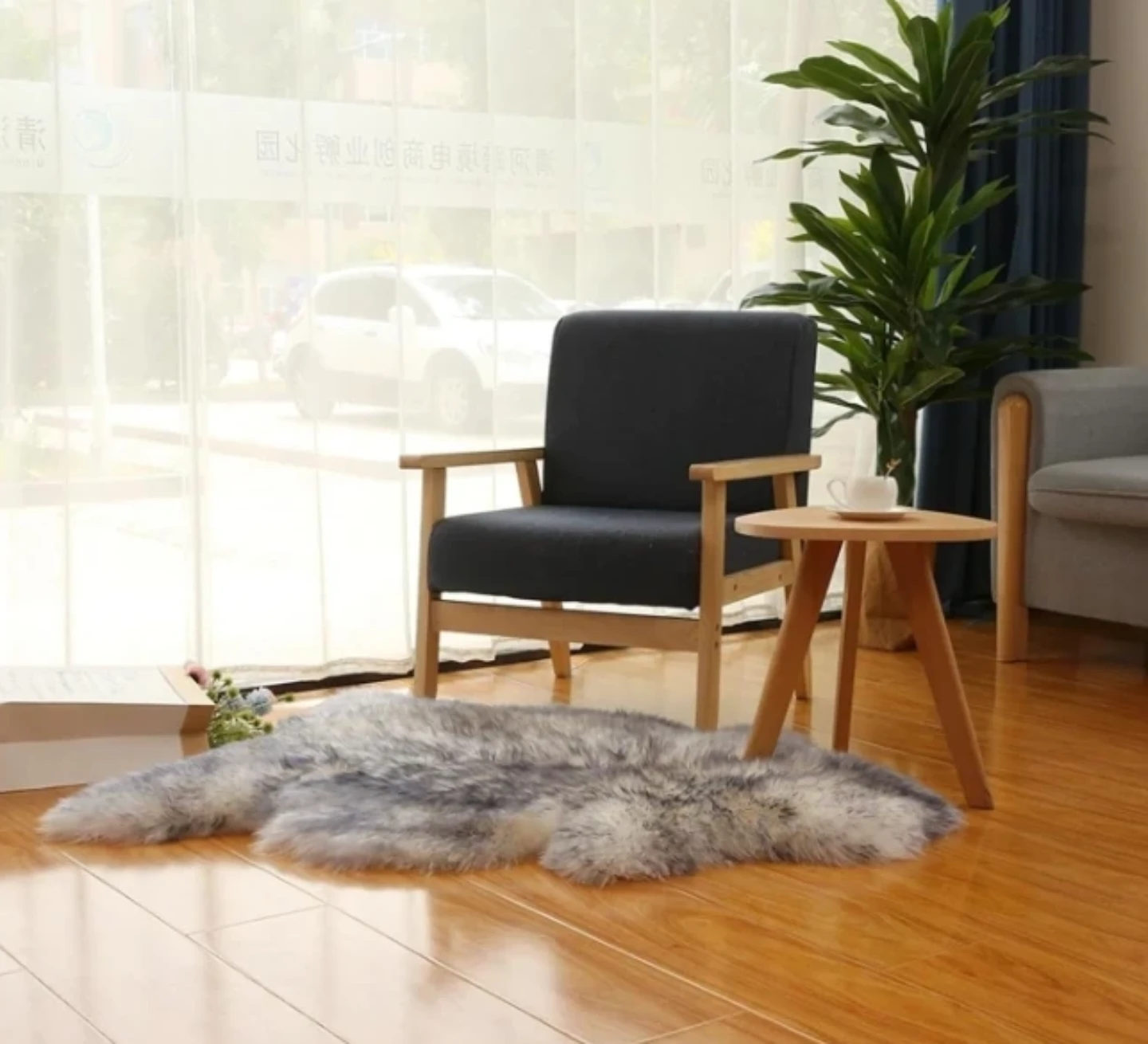 Faux Sheepskin Area Rug - Grey/White - photo 2
