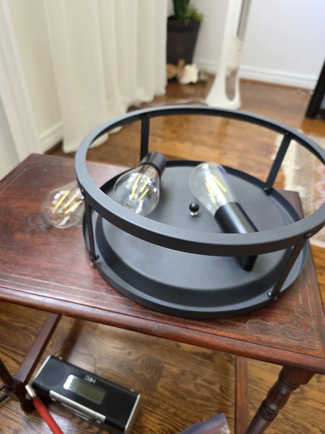 BLACK Industrial Style Flush Mount Light Fixture with 2 Bulbs - photo 2