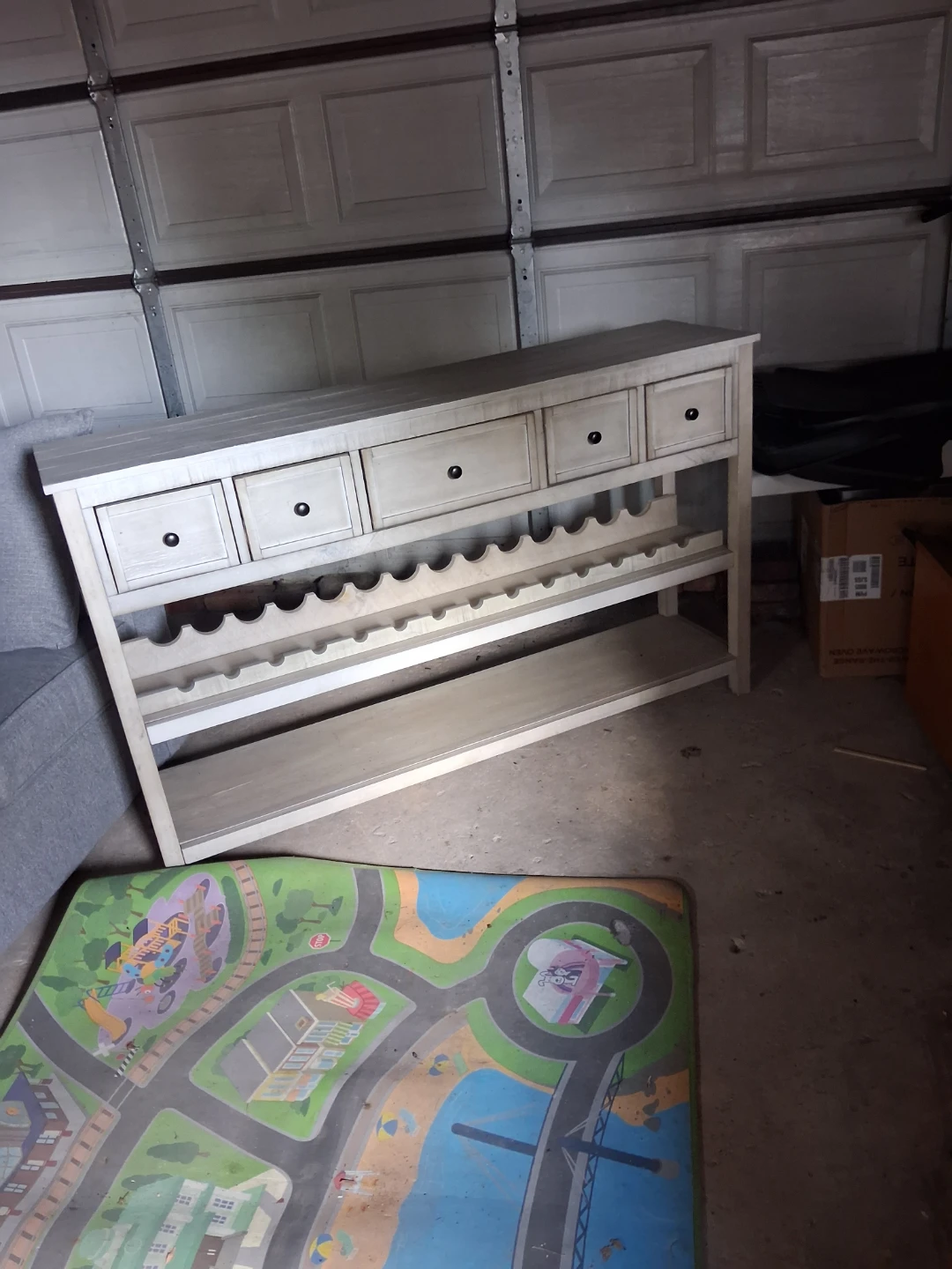 White Wine Rack Bar Cabinet with Drawers