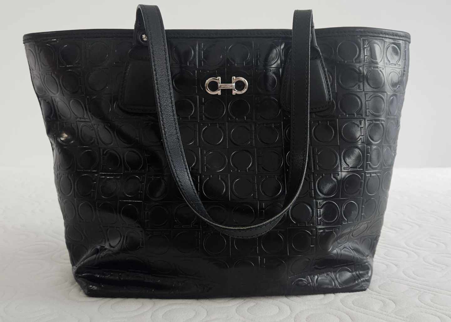 Salvatore Ferragamo Black Gancini Tote Bag