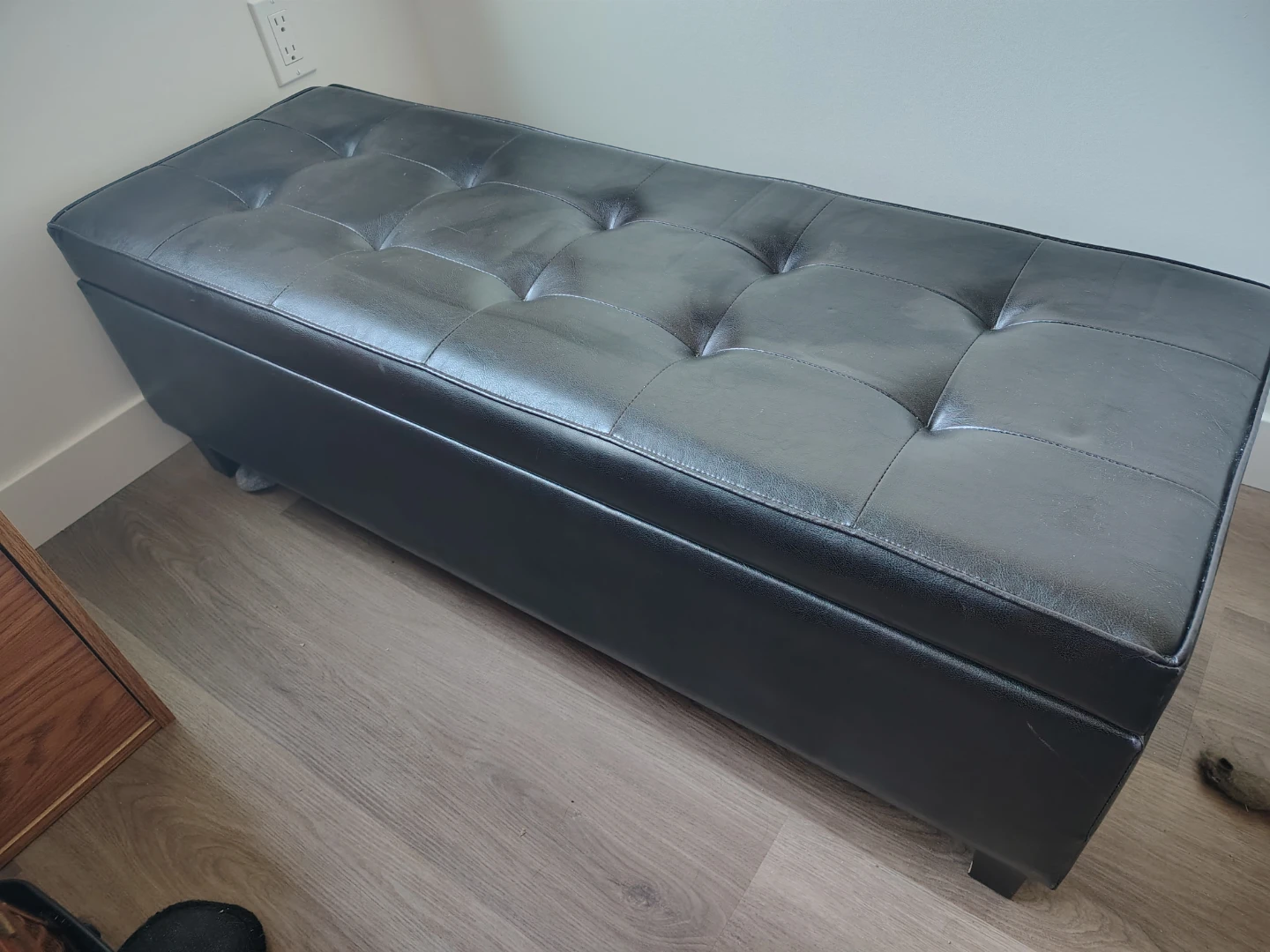 Black Faux Leather Storage Ottoman Bench