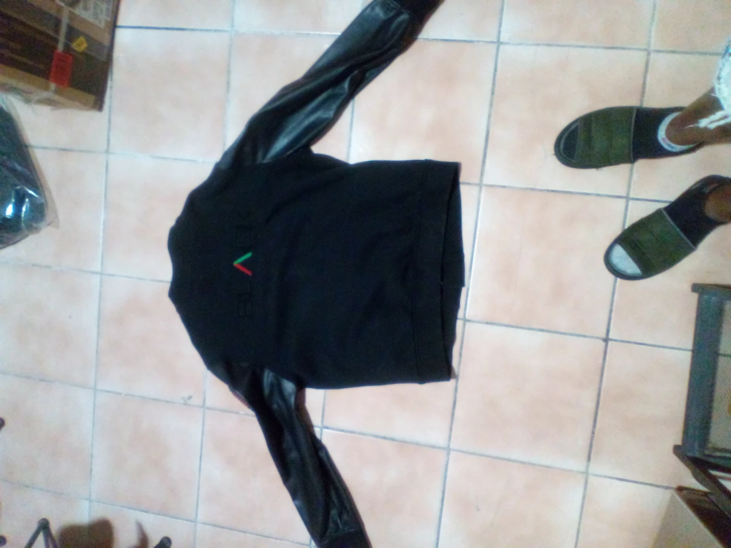 Black Bomber Jacket with Faux Leather Sleeves - photo 5
