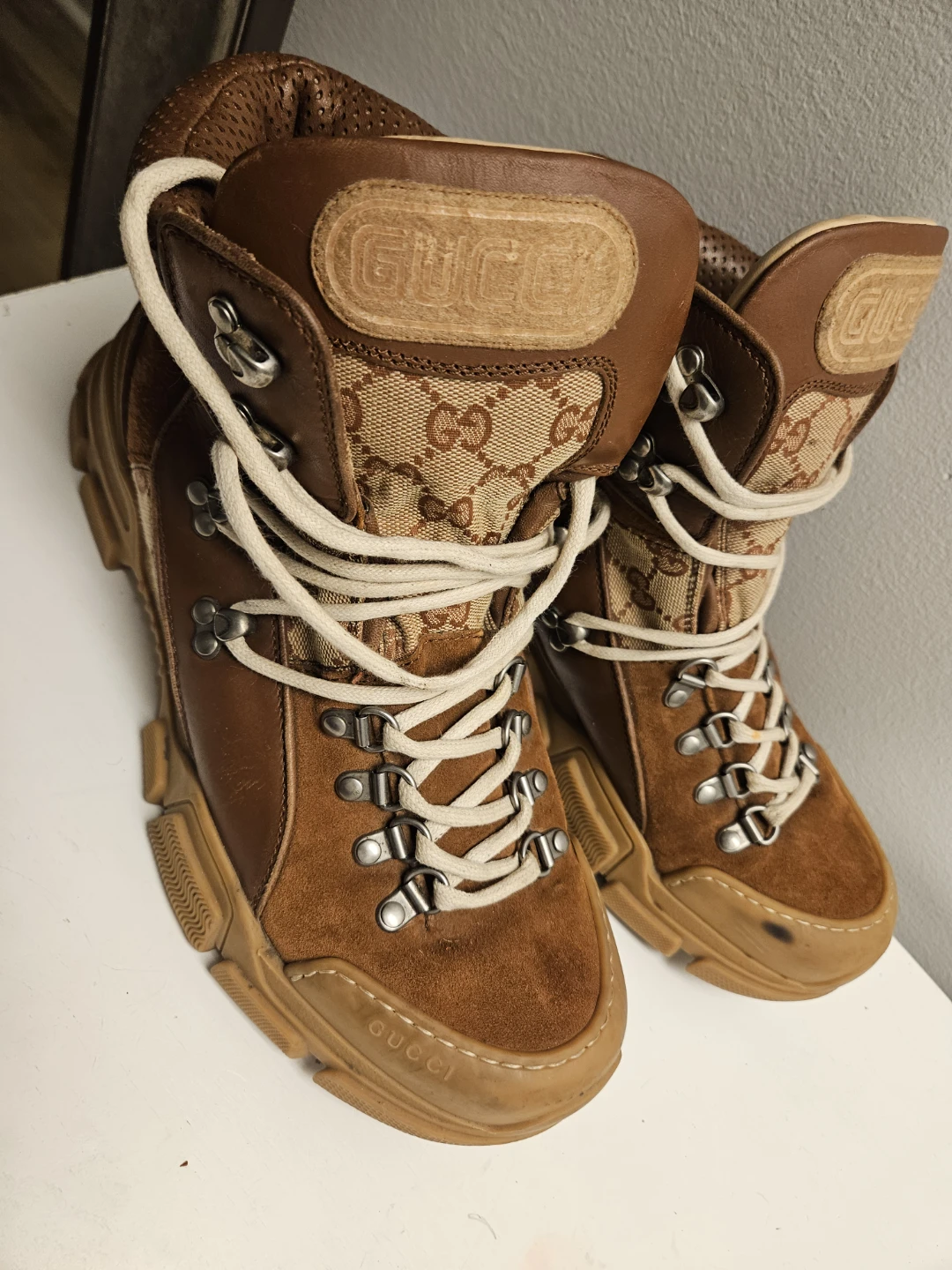 Gucci Brown Suede & GG Canvas Hiking Boots