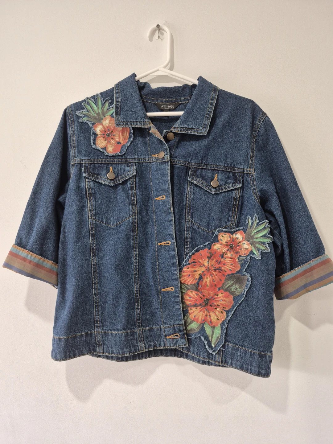ATTITUDE Denim Jacket with Floral Embroidery