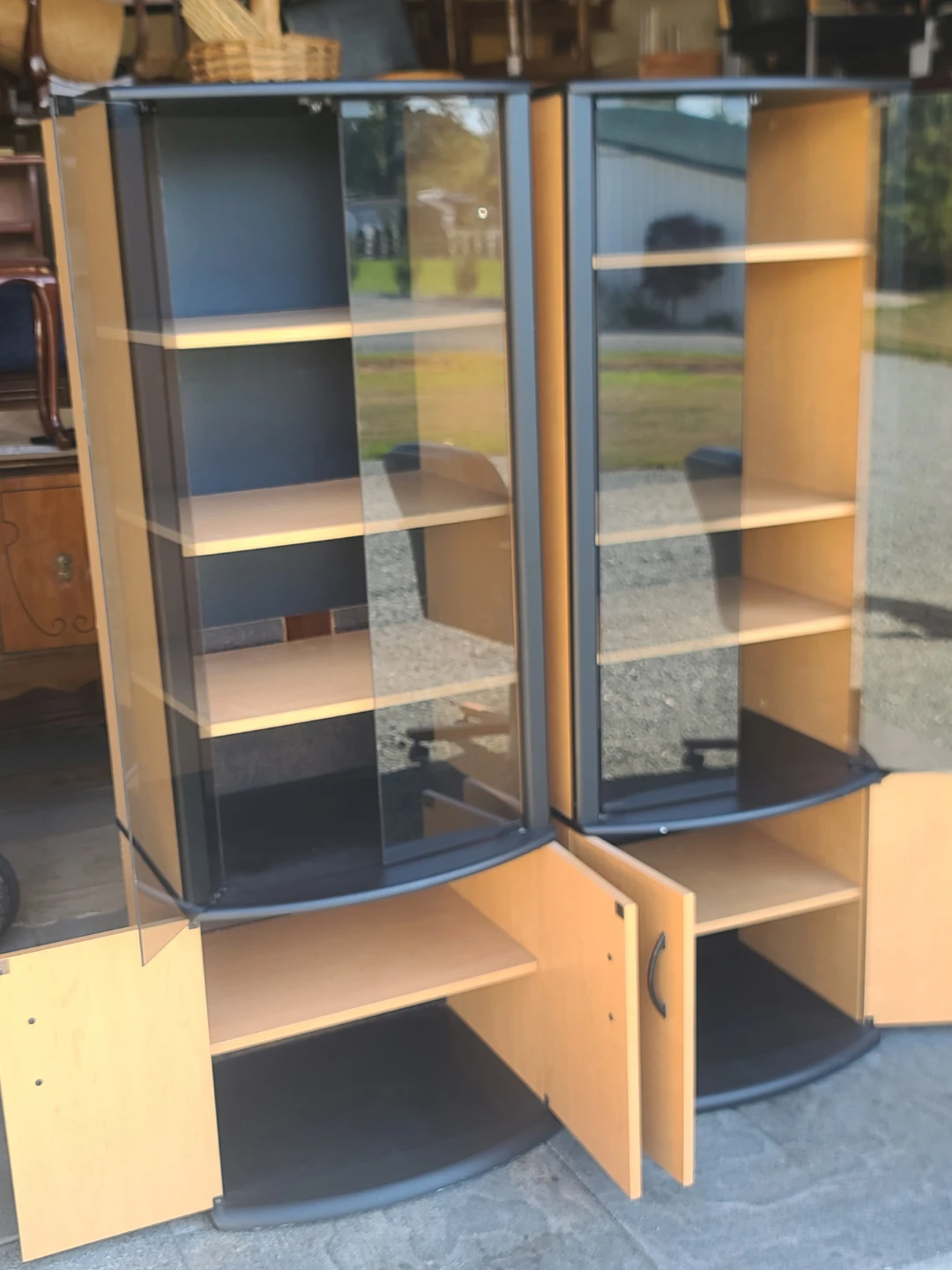 Pair of Modern Curved Glass Display Cabinets with Storage - photo 3