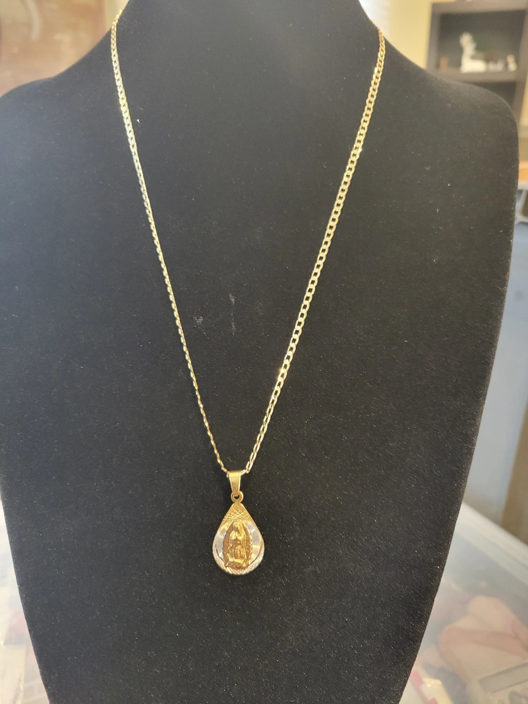 Gold Tone Virgin Mary Pendant Necklace