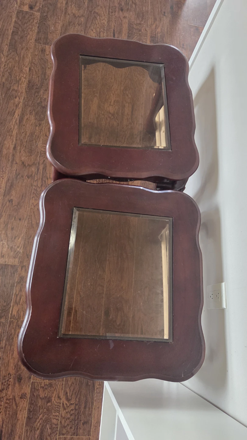 2 Wood Side Tables with Glass Inserts - photo 2