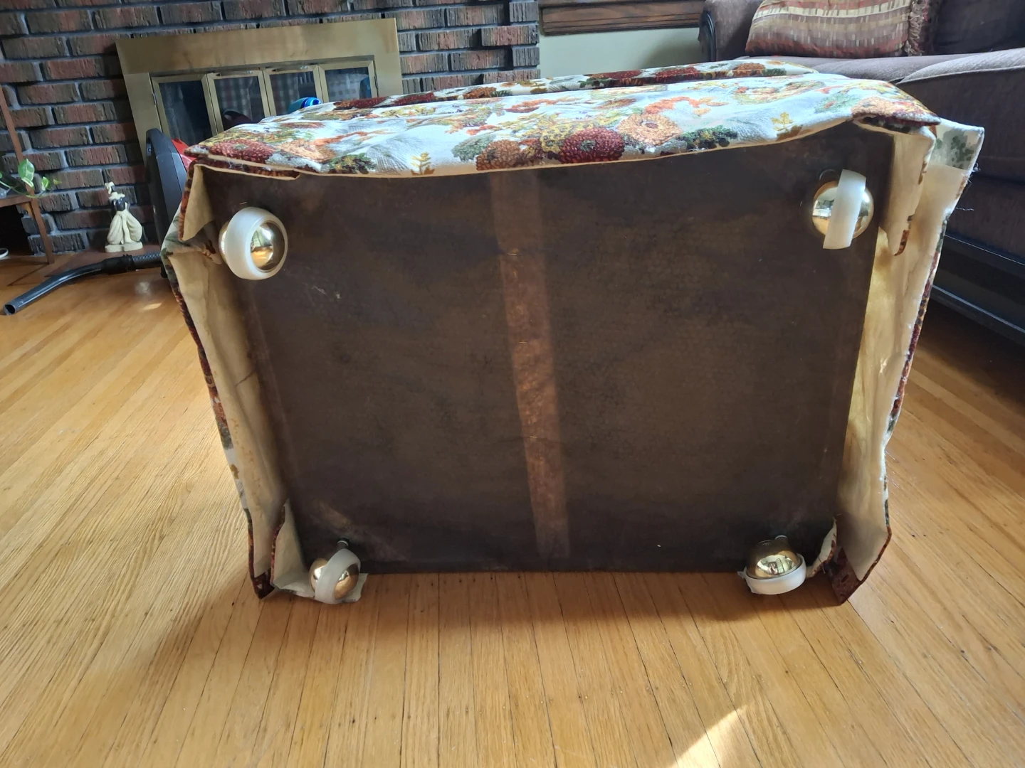 Floral Upholstered Ottoman with Wheels - photo 3