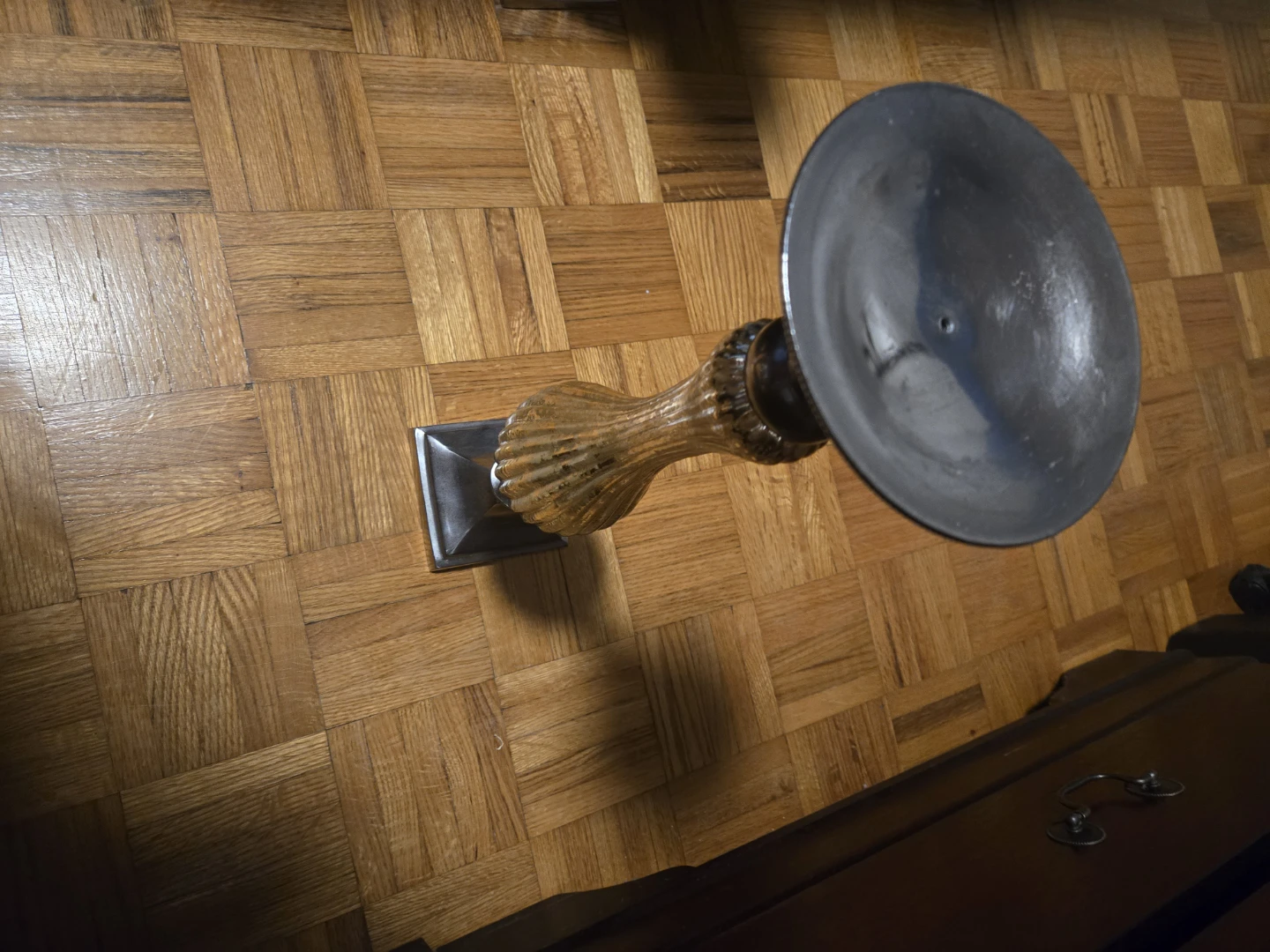 Wooden and metal candlestick holder