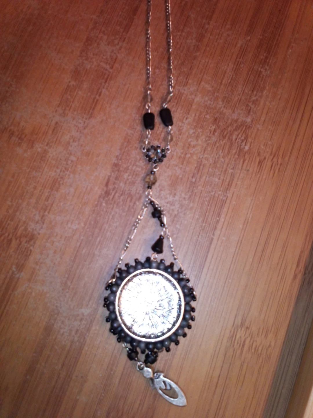 Silver Tone Boho Pendant Necklace with Black Beads - photo 2