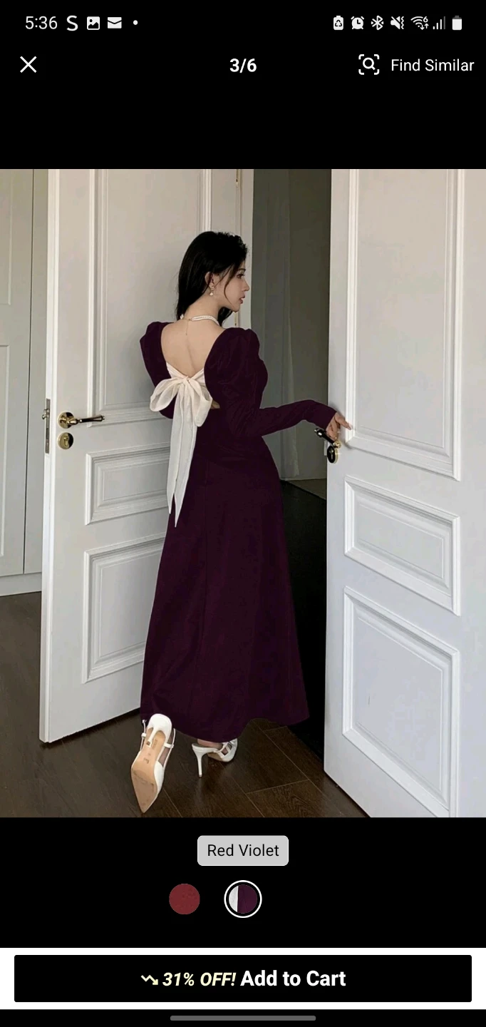 Purple Puff Sleeve Dress with Bow Detail - photo 3
