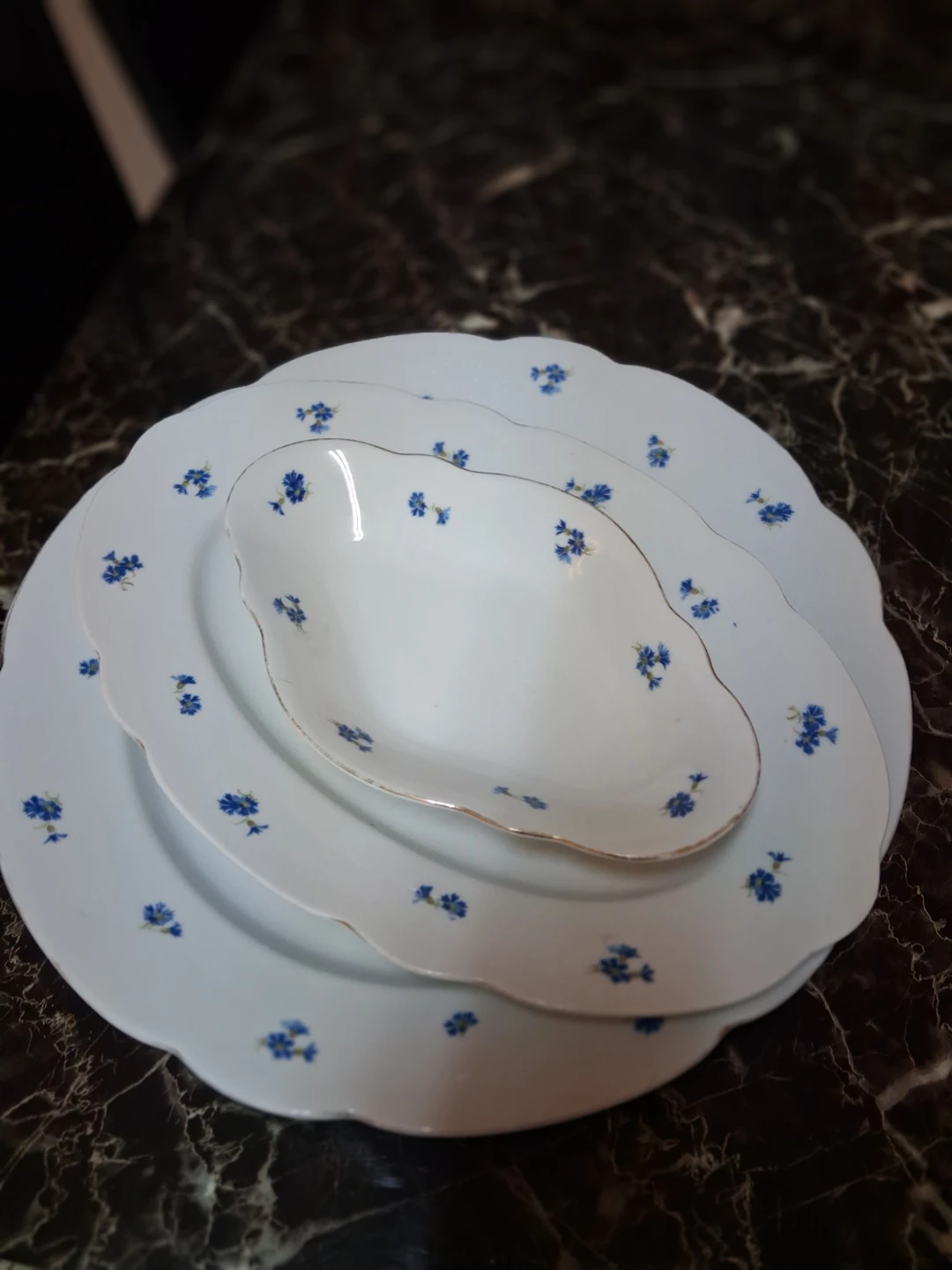 Bavaria Porcelain Serving Dish with Blue Flowers