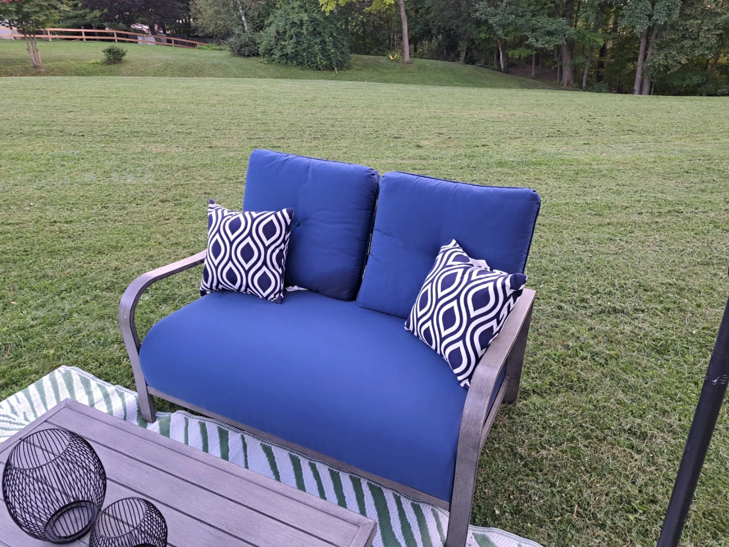 Blue Outdoor Loveseat with Pillows - photo 5