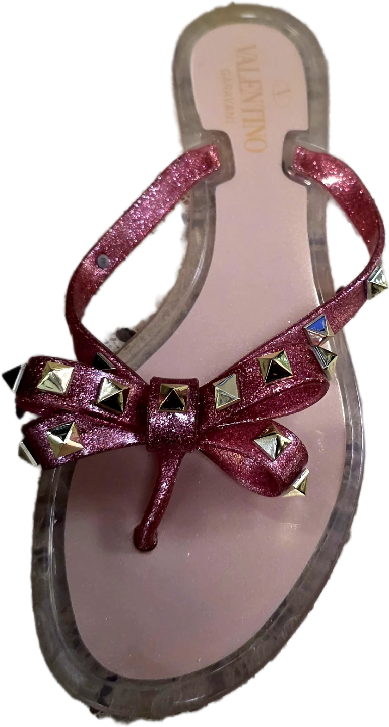 Valentino Garavani Pink Glitter Rockstud Jelly Sandals