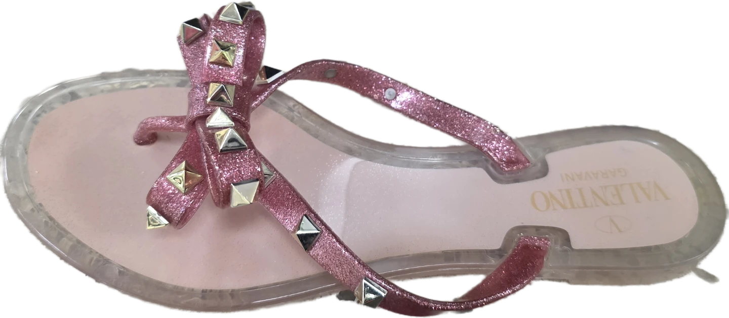Valentino Garavani Pink Glitter Rockstud Jelly Sandals - photo 2