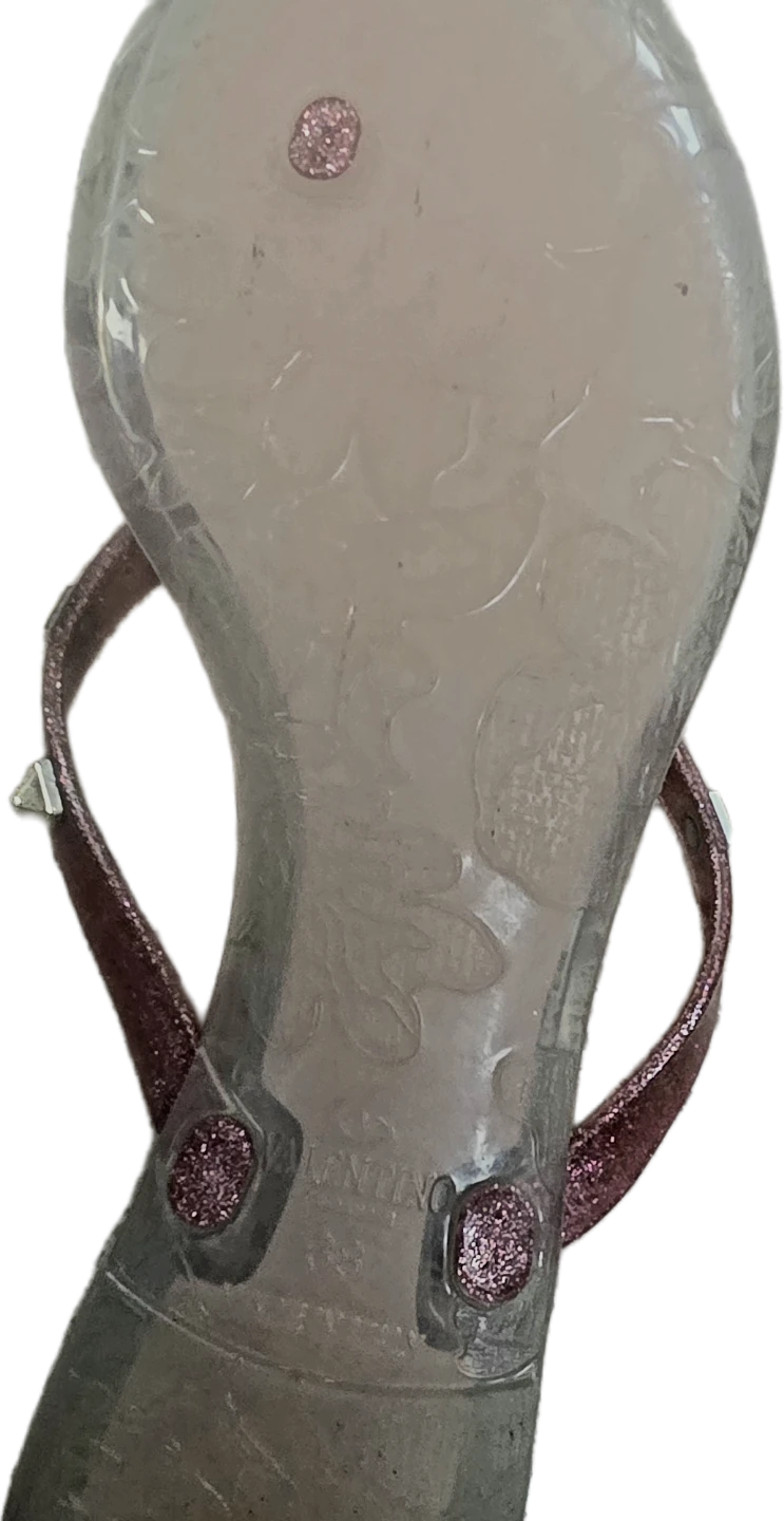 Valentino Garavani Pink Glitter Rockstud Jelly Sandals - photo 3