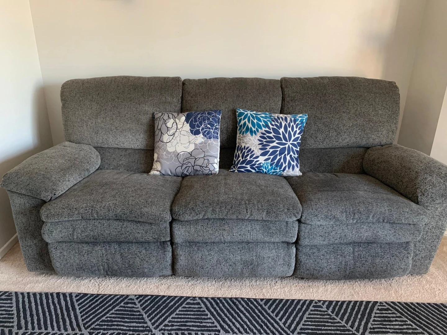 Grey Fabric Recliner Sofa - Clean, No pets/smoking - photo 2