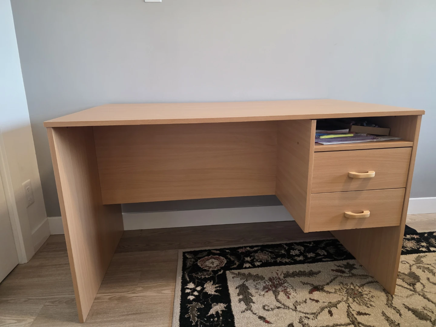 Wood grain desk with 2 drawers
