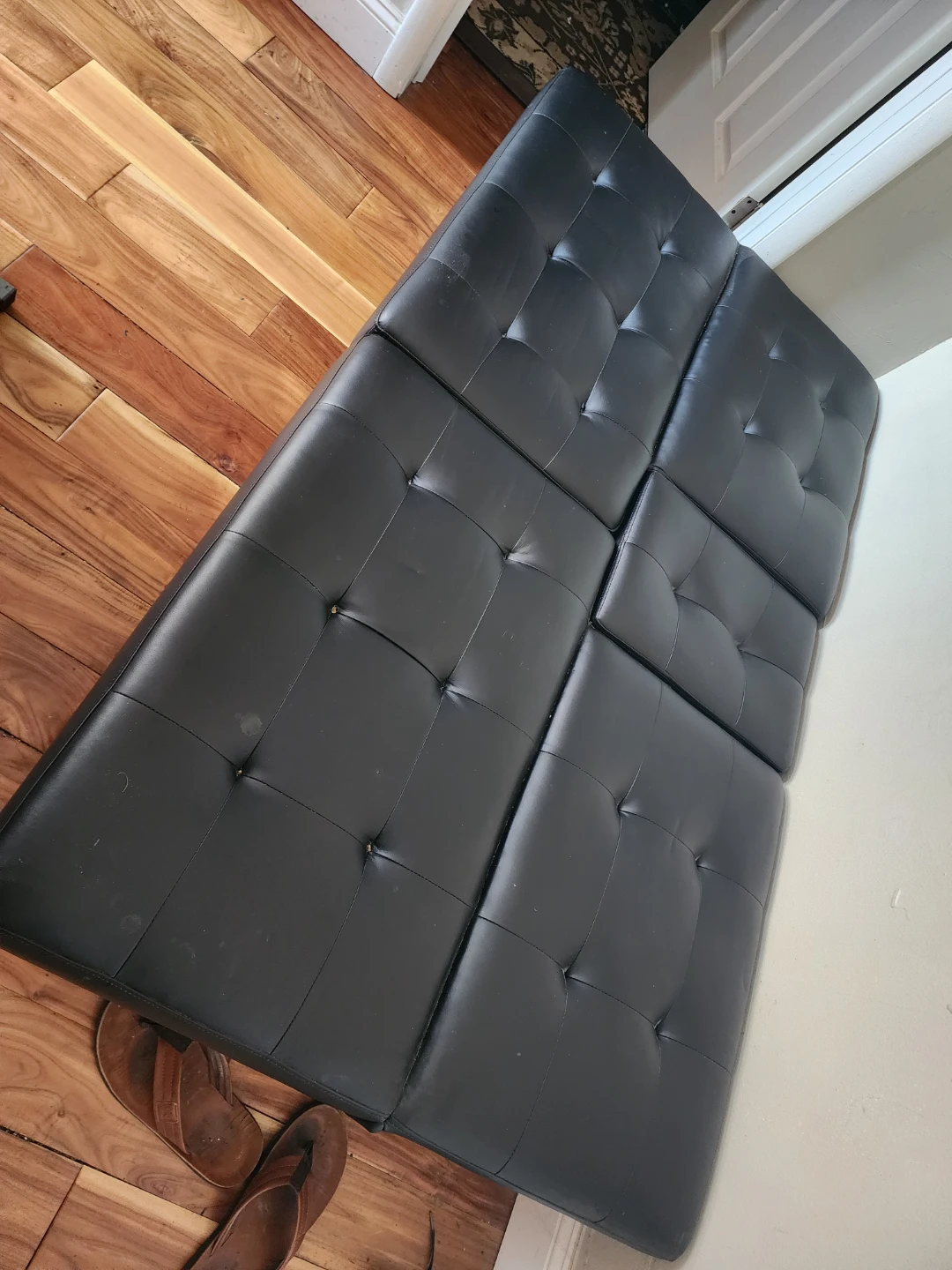 Black Faux Leather Loveseat Futon with Cup Holders - photo 3