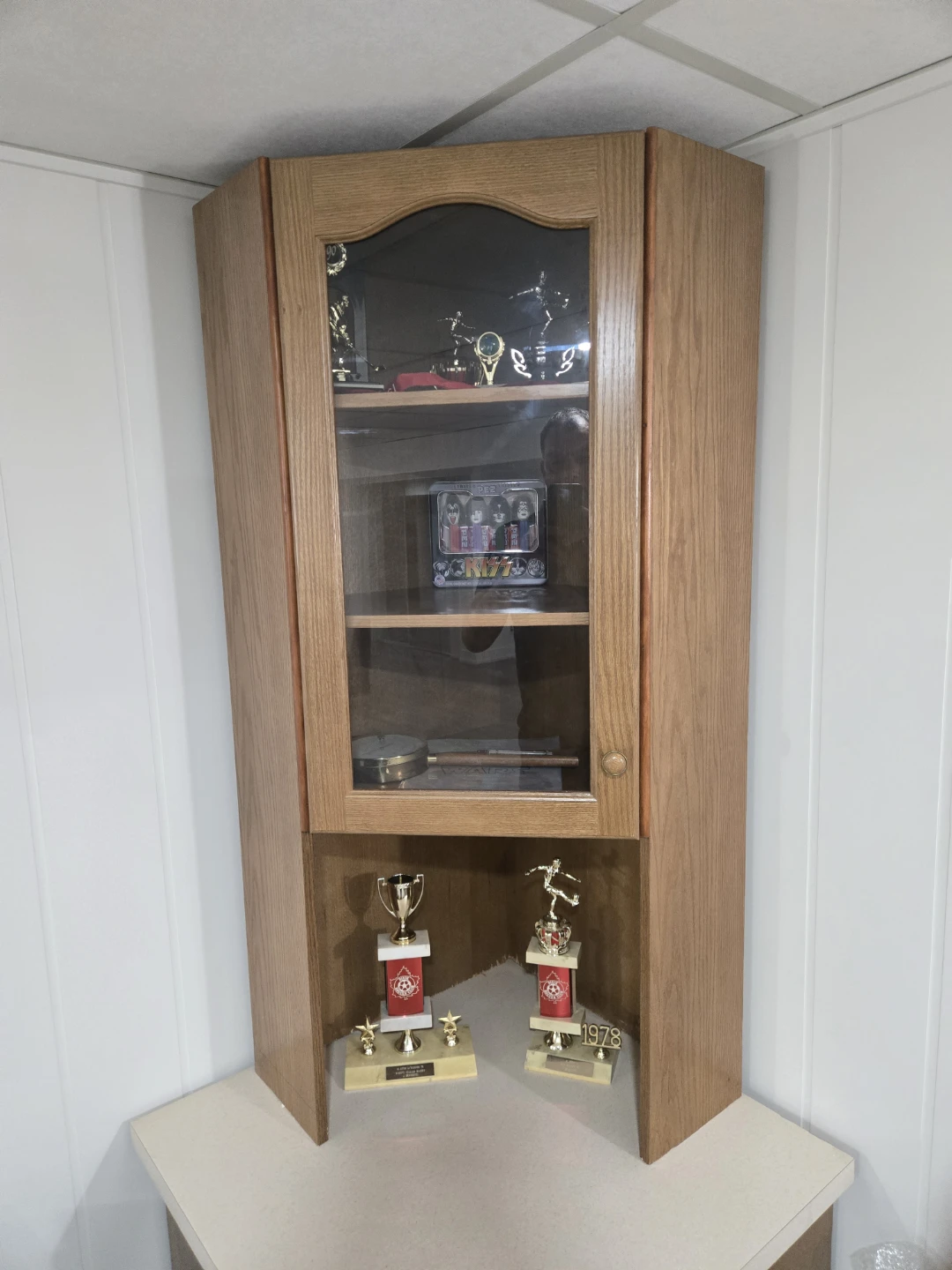 Custom Wooden Corner Cabinet with Glass Door..Two pieces. - photo 3